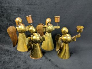 Vintage Brass Christmas Angels Candle Holders Made In Mexico Set Of 4