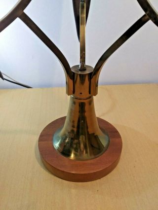 Vintage Mid Century Modern Danish Teak and Brass Table Lamp 3 Way Light 6