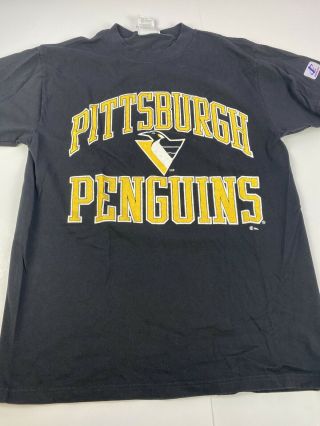 Vintage Pittsburgh Penguins T Shirt Mens M Nhl Logo Athletic Black Euc