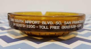 Vintage Glass Amber Ashtray From The “Best Western Inn” At Grosvenor Airport USA 2
