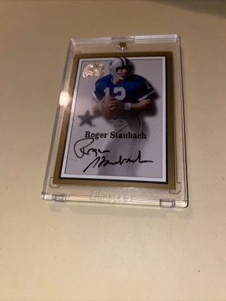 2000 Fleer Greats Of The Game Roger Staubach Auto Dallas Cowboys Signed On Card