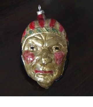 Antique German Glass Christmas Ornament - Grimacing Chief Head