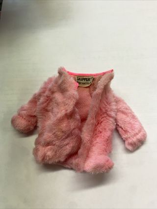 Vintage Barbie Skipper 1963 Mattel Pink Jacket Coat Black Label Fuzzy