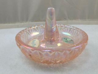 Vintage Fenton Art Glass Pink Iridescent Ring Holder Trinket Dish Dia Pattern