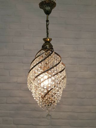 Antique Vintage Brass & Crystals Chandelier Lighting Ceiling Lamp Light