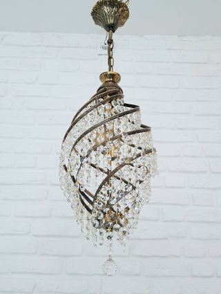 Antique Vintage Brass & Crystals Chandelier Lighting Ceiling Lamp Light 2
