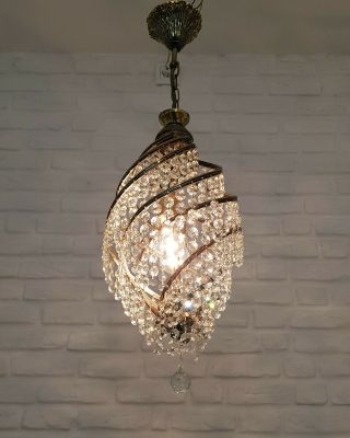 Antique Vintage Brass & Crystals Chandelier Lighting Ceiling Lamp Light 3