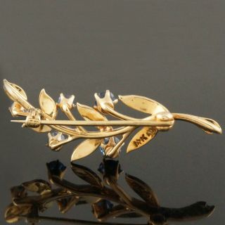 Antique c - 1900 Solid 14K Gold Blue Sapphire & Seed Pearl Floral Motif Pin Brooch 6