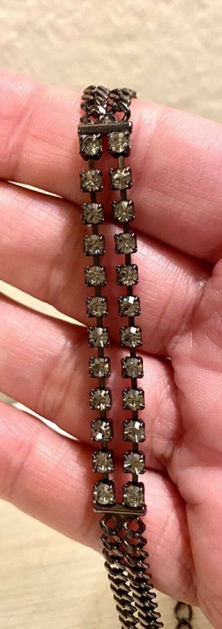 Vintage Chocker Necklace & Earrings Pewter Metal Dark Gray Rinestones