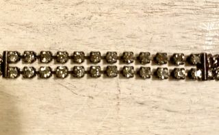 Vintage Chocker Necklace & Earrings Pewter Metal Dark Gray Rinestones 3