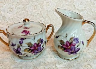 Vintage Cream And Sugar Tea Set Royal Sealy Violets