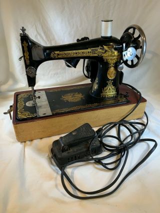 Vintage 1910 Singer Model 27 Sphinx Sewing Machine Bent Wood Case E723