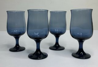 Set Of 4 Vintage Libbey Dusky Blue Tulip Wine/water Goblets 6 3/8 " Tall Euc