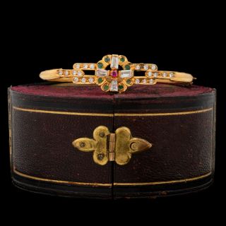 Antique Vintage Deco Gold Filled Gf Emerald Ruby Paste Wedding Bracelet 15.  4g