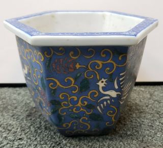 Circa 1880 Japanese Totai Shippo Cloisonne On Porcelain Hexagonal Flower Pot