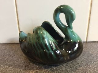 Vintage Blue Mountain Pottery Swan Planter Vase Green Black Drip Glaze Canada