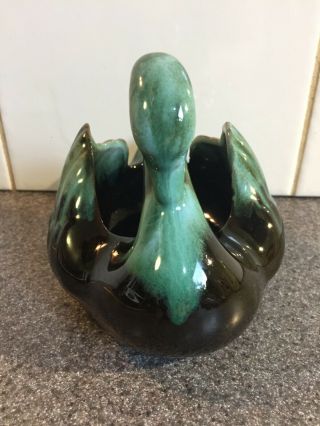 Vintage Blue Mountain Pottery swan planter vase green black drip glaze Canada 2