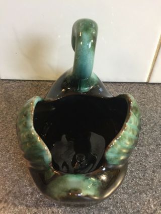 Vintage Blue Mountain Pottery swan planter vase green black drip glaze Canada 3