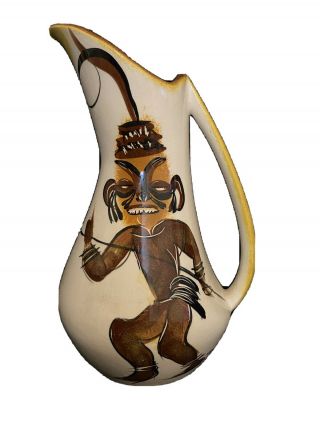 Vintage Mid Century Modern Ceramic Vase Pitcher Tiki Exotica