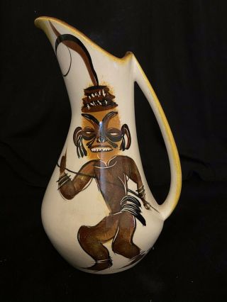 Vintage Mid Century Modern Ceramic Vase Pitcher Tiki Exotica 2