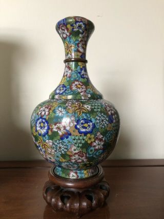 A Chinese Antique Vase With A Wooden Stand,  19th Century