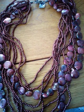 Vintage Costume Jewellery Multi Strand Bergandy Colour Beaded Necklace