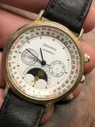 (172) Vintage 19 Jewels Moonphase Gents Wristwatch