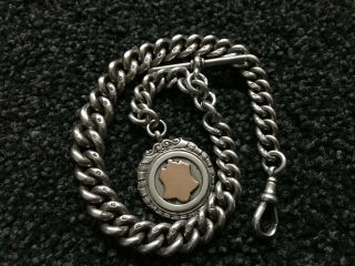 Antique Victorian Very Heavy Solid Silver Albert Watch Chain,  T Bar,  Rose Gold Fob