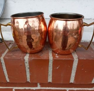 2 Vintage Moscow Mule Copper Mugs Cups,  One Hammered
