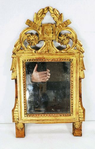 Antique 18th C.  Gold French Courting Mirror Hand Carved Wood Frame Paris France
