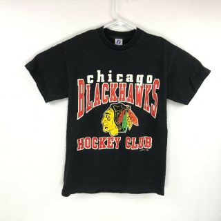 Vintage Chicago Blackhawks Hockey Single Stitch Black T Shirt Size Medium