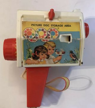 Vintage 1968 Fisher Price Music Box Movie Camera With 6 Discs Viewer 919