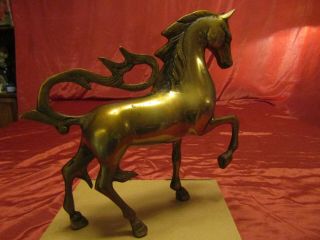 Antique/vintage Very Heavy Solid Brass Ornate Horse Statue 10 1/2” W X 10 1/2” H