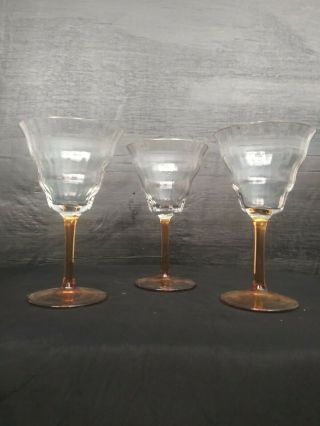 Vintage Set Of 3 Cordial Glasses Amber Glass Stem