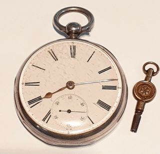 Hallmarked London Silver Fusee Pocket Watch With Key.  Movement