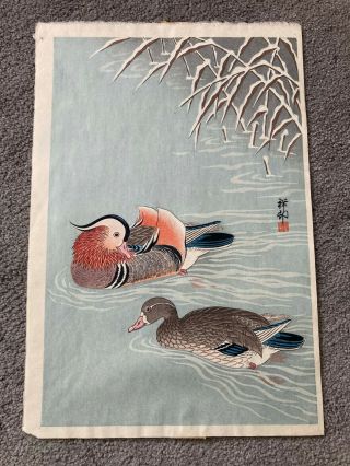 Vintage Japanese Woodblock Print Of Two Ducks By Ohara Koson