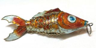 Vintage Enameled Cloisonné Articulated Orange Fish Koi Pendant 69mm 2.  75”