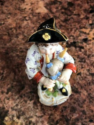 Fine Antique Meissen Porcelain Figure Boy Playing On Bagpipe 2
