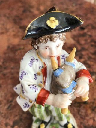 Fine Antique Meissen Porcelain Figure Boy Playing On Bagpipe 6