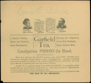 Vintage Item,  President James Garfield Tea,  Quack Medicine For Constipation Cure