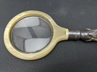 Antique Coffret Sterling Silver Magnifying Glass with Horn Rim Made in Italy 4