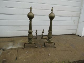 Large Pair Vintage Brass Andirons 33 Inch