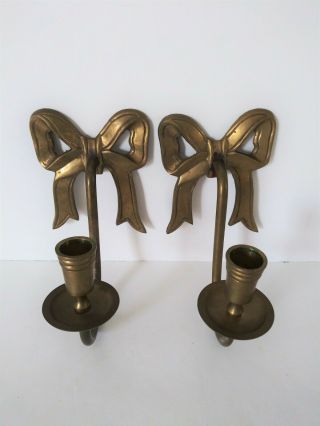 Vintage Brass Bows Wall Sconce Candle Holders Pair/set Of 2