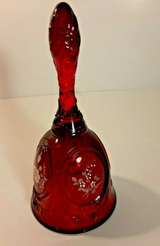 Fenton Ruby Red Glass Bell Hand Painted Vintage 7 Inch Xx
