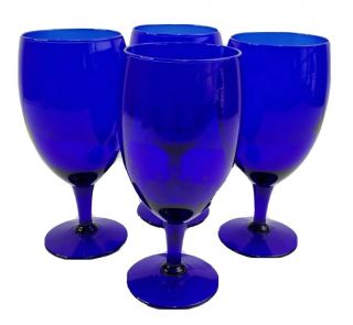 Vintage Cobalt Blue Stemmed Wine Water Glasses Goblets 7 " Set Of 4