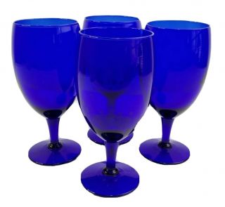 Vintage Cobalt Blue Stemmed Wine Water Glasses Goblets 7 