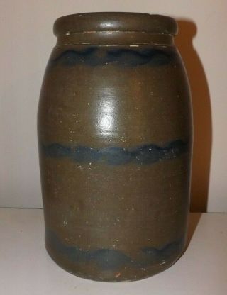 Old Stoneware 3 Stripe Cobalt Gray Crock Western Pennsylvania One Gallon