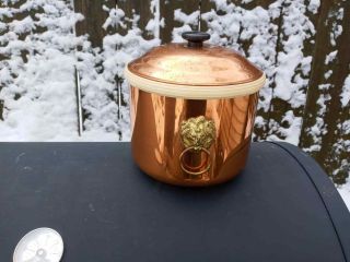 Vintage Coppercraft Guild Copper Ice Bucket With Brass Lion Head Handles