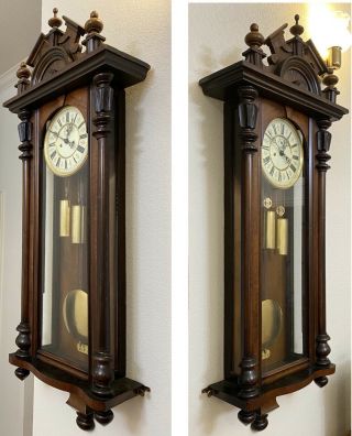 Antique 2 Weights Vienna Regulator Strike Wall Clock