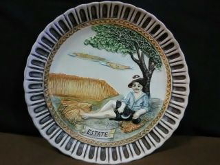 Lovely Vtg.  Brevettato Italy Il Falco " Estate " Hand Painted Pottery Plate